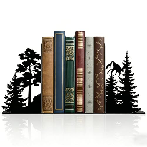 Forest Metal Bookends for Shelves, Serene Forest Decorative Book Ends, Heavy Duty Book Stoppers for Home Office Desk, Ideal Gift for Nature Lovers & Book Lovers - style: Mystic Forest