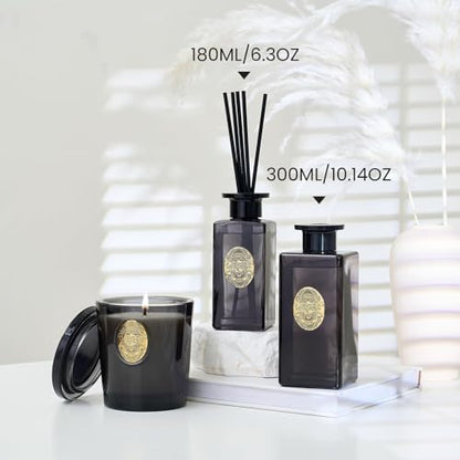 M&SENSE 6.3 oz Large Reed Diffuser Set | Oud Wood Scent Oil Diffuser with Sticks | Hotel Collection Non-Toxic Essential Oil |for Bedroom Bathroom Living Room - color: Oud Wood, size: 180ml