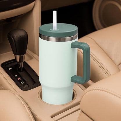 Glad Pioneer Stainless Steel Tumbler with Lid and Straw - Double Walled Insulated Cup with Handle - Leak Resistant & Cup Holder Compatible, Drinks Stay Cold All Day, 40oz, Green - color: Green, size: 40 Ounces