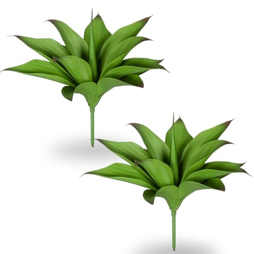 Ttranewsoo Artificial Agave Plants, 12.6" UV Resistant Fake Agave Planters for Indoor and Outdoor Decorating Artificial Plants for Outdoors Fake Plants 2Pack,Green - color: 12.7"light Green