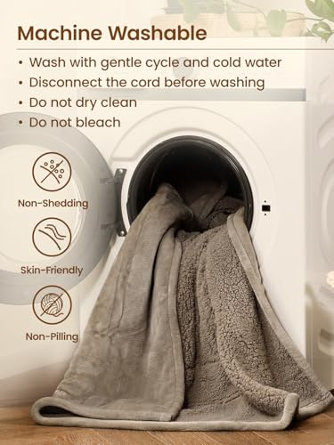Bearhug Electric Blanket Throw Size, 50" x 60" Heated Blanket with 6 Heating Levels & 4H Auto Shut-Off, Machine Washable Soft Velvet to Sherpa Reversible Heated Throw for Office, Couch and Sofa Taupe - color: Taupe-velvet & Sherpa, size: Throw 50" × 60"