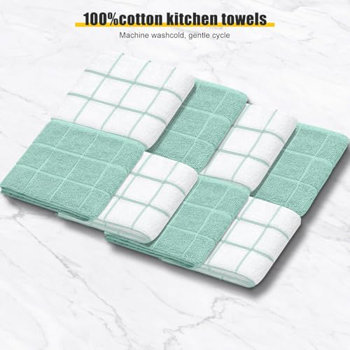 Oven Mitts Kitchen Towels Dishcloths with Pot Holders Sets 12PCS,Dish Towels Sets,Oven Gloves Pot Pads Heat Resistant 500 Degrees with Non-Slip Silicone Surface for Cooking Baking Grilling-Mint Green - color: Mint Green