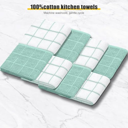 Oven Mitts Kitchen Towels Dishcloths with Pot Holders Sets 12PCS,Dish Towels Sets,Oven Gloves Pot Pads Heat Resistant 500 Degrees with Non-Slip Silicone Surface for Cooking Baking Grilling-Mint Green - color: Mint Green
