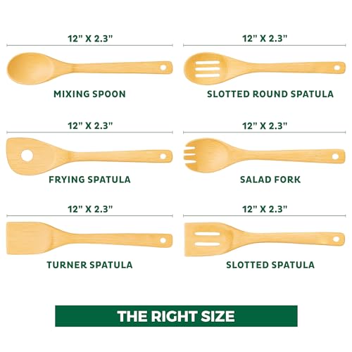 Freshware Bamboo Wooden Utensils Set for Kitchen, 6-Piece, Wooden Spoons for Cooking, Cooking Utensils Set Includes Wood Spoons and Spatula, Utensil Sets for Kitchen Essentials