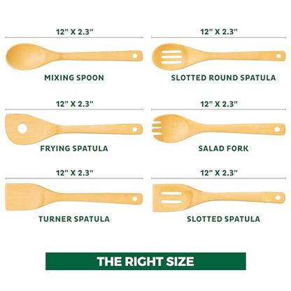 Freshware Bamboo Wooden Utensils Set for Kitchen, 6-Piece, Wooden Spoons for Cooking, Cooking Utensils Set Includes Wood Spoons and Spatula, Utensil Sets for Kitchen Essentials