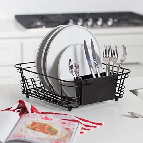 Better Houseware in-Sink Dish Drying Rack, Coated Steel, Black, 14.5 x 13 x 5 Inch, 2-Piece Set with Removable Utensil Caddy and Non-Slip Handles - color: Black, size: Standard