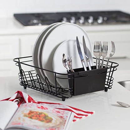 Better Houseware in-Sink Dish Drying Rack, Coated Steel, Black, 14.5 x 13 x 5 Inch, 2-Piece Set with Removable Utensil Caddy and Non-Slip Handles - color: Black, size: Standard