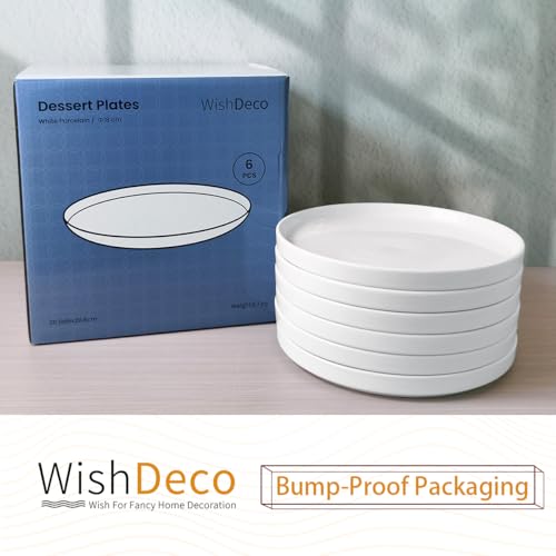Ceramic Appetizer Plates Set of 6, Small Dessert Plates 7 inch, White Round Salad Plate, Porcelain Dinner Dishes for Cake, Waffle, Pasta, Microwave & Dishwasher Safe - color: White 7 inch