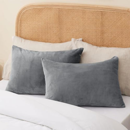 BEDELITE Flannel King Size Pillow Cases Set of 2, Gray, 20x36 Inches | Super Cozy Fuzzy Velvet Pillow Shams with Zipper Closure, Soft Fleece Pillowcases for Bedroom, Sofa, Couch, All-Season Use - color: Gray, size: 36" x 20" (Pack of 2)