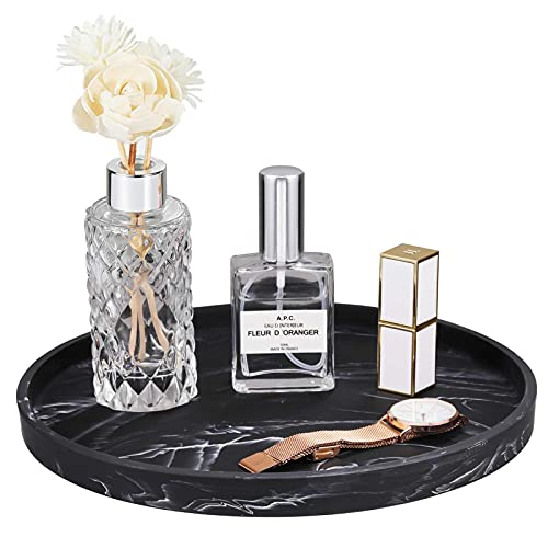 Emibele Vanity Tray, Black Round Trays for Bathroom Bedroom Countertop | 10.63'' Resin Decorative Storage Organizer for Home Decor, Jewelry Storage Dresser Tray for Perfume,Cosmetics,Matte Ink Black - color: Round Matte Ink Black