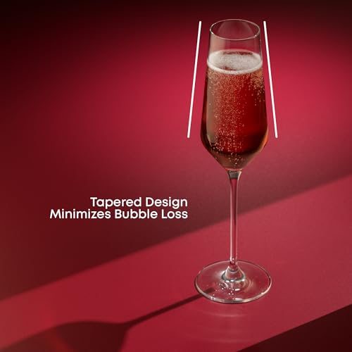 JoyJolt Champagne Glasses Layla Collection, Set of 4 – 6.7 oz Elegant Crystal Stemmed Champagne Flutes for Prosecco, Sparkling Wine, Mimosas, Cocktails, Weddings, Anniversaries, Parties - style: Champagne Glasses