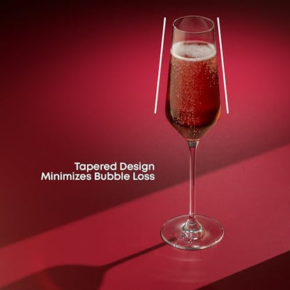 JoyJolt Champagne Glasses Layla Collection, Set of 4 – 6.7 oz Elegant Crystal Stemmed Champagne Flutes for Prosecco, Sparkling Wine, Mimosas, Cocktails, Weddings, Anniversaries, Parties - style: Champagne Glasses