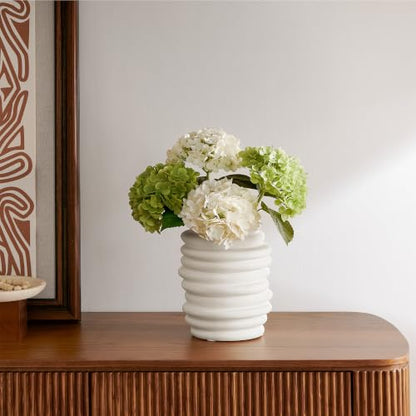 HERNEST HERNEST White Stacked Ring Ceramic Vase - Modern Ribbed Layered Donut Textured Decorative Vase