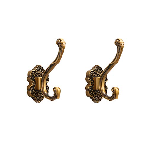 SDH Antique Brass Coat Hooks – Heavy Duty Wall Mounted – Vintage Decorative for Coats, Towels, Keys & Purse – Rust Resistant & Easy Installation Kit Included - size: Pack of 2