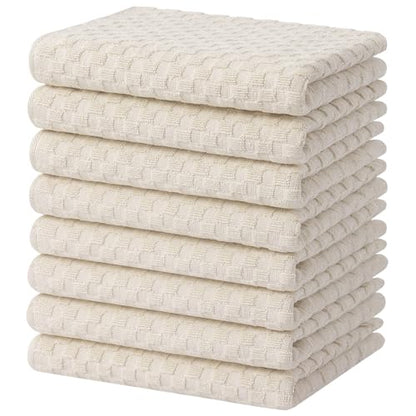 Homaxy 100% Cotton Terry Kitchen Towels(15" x 25", 8 Pack), Beige | Soft and Super Absorbent Dish Towels, 380 GSM Reusable Tea Towel with Hanging Loop, Pineapple Grid Designed - color: Beige, size: 15 x 25 - 8 Pack
