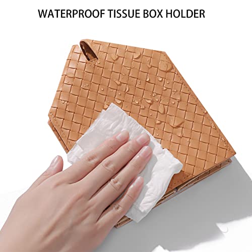 zoocatia Tissue Box Cover PU Leather Tissue Holder Square Facial Tissue Case Facial Paper Organizer Dispenser for Bathroom, Vanity Countertop, Tabletop, Car, Khaki | PU Leather，Easy to Fill, Easy Clean, Decorative Cube Tissue Box Holder for Office, Bathro