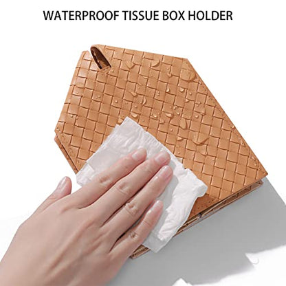 zoocatia Tissue Box Cover PU Leather Tissue Holder Square Facial Tissue Case Facial Paper Organizer Dispenser for Bathroom, Vanity Countertop, Tabletop, Car, Khaki | PU Leather，Easy to Fill, Easy Clean, Decorative Cube Tissue Box Holder for Office, Bathro