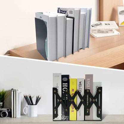 Ysenchan Heavy-Duty Adjustable Metal Bookends - Non-Slip Bookshelf Organizer for Desks, Decorative Book Holder for Magazines & Heavy Books