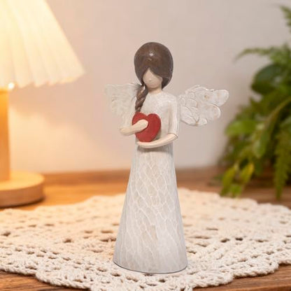 Hodao Angel Figurine with Heart — Wood-Carved Look Resin Christmas Decorations, Indoor Home Decor Ornaments, 8.5" Tall Guardian with Red Heart, Hand-Painted Figurines for Shelf, Mantel & Gift-Giving - style: Z-holding heart-big