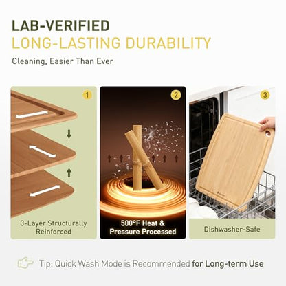 Lightweight Durable Bamboo Cutting Board Set with Non-Slip Feet, Wood Cutting Board for Busy Kitchen, Easy Clean Wooden Chopping Boards with Juice Groove Best House Warming Gift Set of 3 (S+M+L) - color: Natural Bamboo, size: Set of 3 (Small + Medium + La