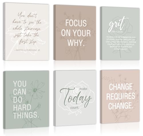 CHDITB Inspirational Framed Canvas Wall Art Set, Motivational Quotes Wall Decor, Botanical Flower Line Art, Positive Affirmation Poster, Minimalist uplifting Prints For Bedroom Office Decor 12”X16”x6 - color: motivational, size: 12x16 inches