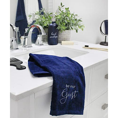 AuldHome Design Guest Towels (Set of 2, Blue); Be Our Guest Monogrammed Hand Towels