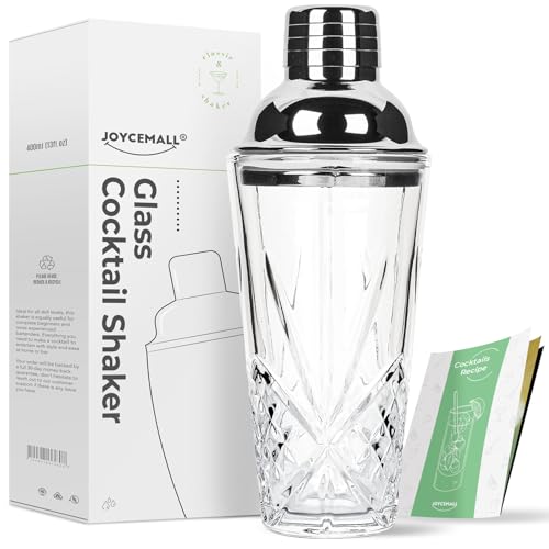 14.5 oz Glass Cocktail Shaker Set - Cut Crystal Tumbler Bartender Shaker with Stainless Sealing Steel Cap & Built - in Strainer, Martini Making Set for Home Use & Bar Use - Silver - color: Silver