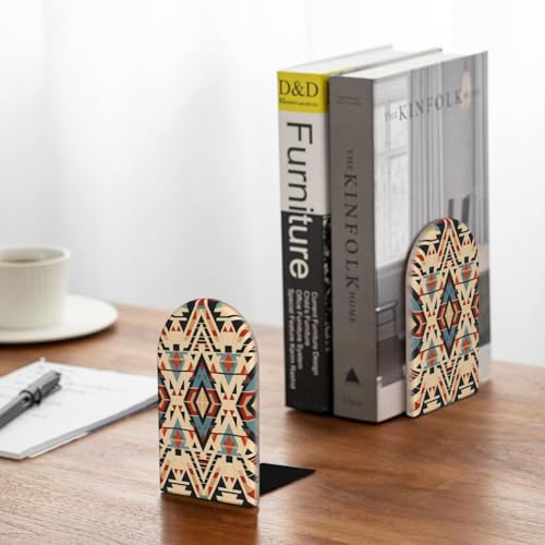Aztec Geometric Bookends 1 Pair Ethnic Pattern Book Ends for Shelves,Bookends for Heavy Books, Book Holder Decorative for Desk Office School