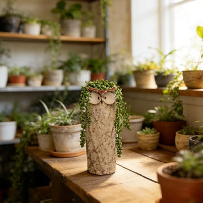 GeLive 9 Inch Owl Ceramic Vase, Farmhouse Flower Vase, Retro Owl Planter, String Pearl Succulent Pot for Bud Cutting Hydroponic Plant, Indoor Outdoor Home Decor, Cute Owl Fun Animal Cartoon Gift - size: 9" Tall