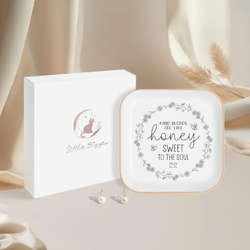 Christian Gifts for Women – Ceramic Jewelry Dish with Bible Verse - color: White-prov 16:24