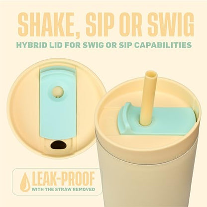 BlenderBottle Tumbler 2-in-1 Stainless Steel Shaker Bottle 24 oz, Mellow | Leak-Proof with Straw Removed | Blenderball Whisk Technology | Sip or Chug Spout | Protein | Greens | Hydration - color: Mellow, size: 24 Ounces