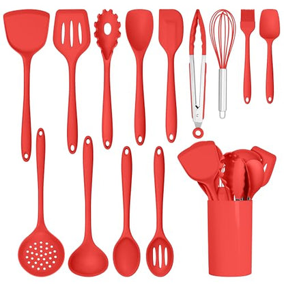HaWare Kitchen Utensils, 14 PCS Silicone Cooking Utensils Set, Heat Resistant Kitchen Utensils for Non-stick Cookware, Kitchen Gadgets Tools with Spoons, Spatulas, Whisk, Dishwasher Safe (Red) - color: Red
