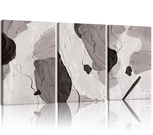 RZIGERNO 3 Pcs Abstract Textured Wall Art Modern Minimalist Framed Canvas Prints Beige and Brown Posters 12x16 Inch Neutral Aesthetics Wall Decor for Living Room Bedroom Office - color: Abstract textures, size: 16"L x 12"W