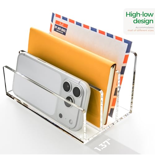 Clear Acrylic 3 Compartment Mail & Letter Organizer for Desk | 5mm thick, 3 compartments organize mail, bills, letters & files. Crystal clear acrylic, non-slip pads. No assembly. - size: 3 Compartments