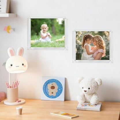 Kalami 5x7 Acrylic Picture Frame Wall Mount Self Adhesive | No Drill Floating Frameless Clear Photo Frame for Home Office School Picture Display-Full Frame is 6.2x7.2 - size: 5 x 7 in