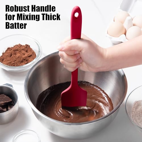 Doosu 7+9+12in Kitchen Tongs for Cooking - 600°F Heat Resistant Food Tongs with Non-Scratch Silicone Tips & 600°F Heat Resistant Silicone Large Spatula Scraper BPA Free Seamless Baking Supplies (Red)