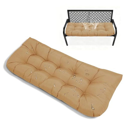 Waterproof Bench Seat Cushions with Ties Non Slip Outdoor Patio Bench Cushion Soft Swing Pad 3 Seater for Garden Wicker Loveseat Khaki,51x 20 - color: Khaki