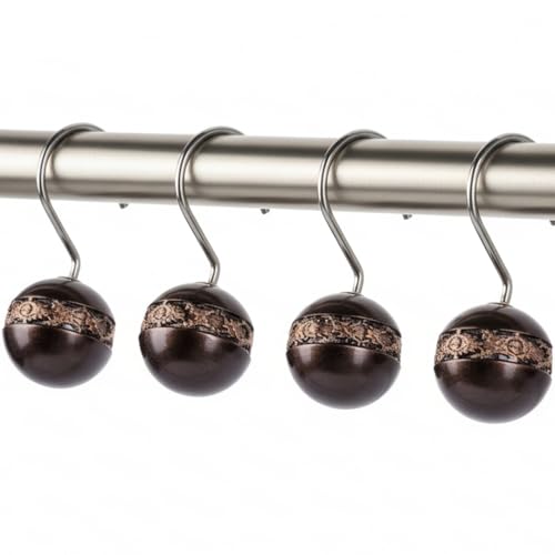 Creative Scents Dublin Brown Shower Curtain Hooks Decorative | Set of 12 | Shower Curtain Rings - style: Shower Hooks