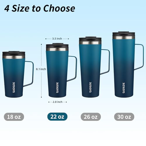BJPKPK 22oz Insulated Tumbler with Handle, Lid & Straw, Stainless Steel | Double Wall Vacuum Insulated Coffee Travel Mug - Keeps Cold & Hot, BPA Free, Cupholder Fit for Office, Gym & Travel - color: Sea, size: 22 Ounces