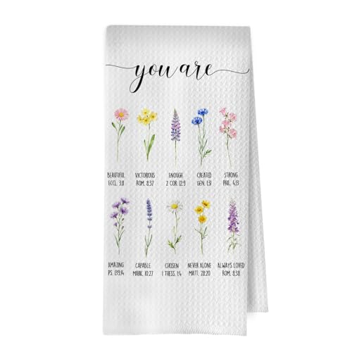 Floral Christian Kitchen Towels - Inspirational Religious Gifts Decorative Waffle Dish Towels, Christian Gifts Hand Towel, Religious Tea Towel, 16x24 Inch - color: Christian -06