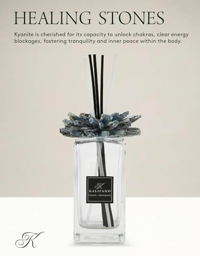 KALIFANO Luxury Glass and Kyanite Crystal Diffuser with Decorative Selenite Reeds - Premium Fragrance/Aroma Diffuser Bottle with Healing Effects (Essential Oils Not Included) - color: Kyanite