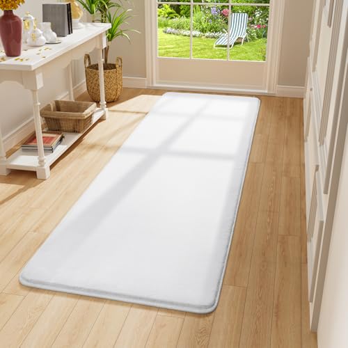 Modern Soft Hallway Runner Rug, 2x6 Feet White Washable Runner Rugs | Fluffy Bedroom Bedside Rugs, Indoor Non Slip Memory Foam Rug Carpet for Hallway Entrance Kitchen Living Room Decor - color: White, size: 2' x 6' (Runner)