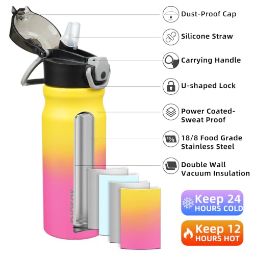 BJPKPK 18 oz Water Bottle with Straw & Handle, Insulated Stainless Flask | Leak Proof Locking Lid, Thermal, Double Wall Vacuum, Keeps Hot/Cold, BPA Free, Dishwasher Safe, Travel & Sports, Rainbow - color: A-Rainbow, size: 18 Ounces