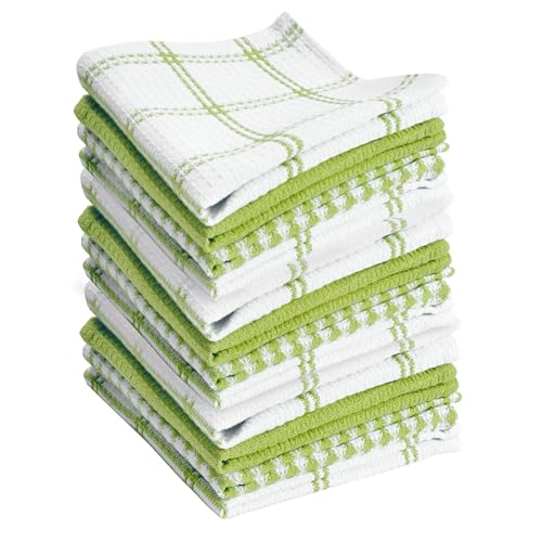T-Fal Premium Waffle Dish Cloths: Highly Absorbent, Super Soft Long Lasting - 100% Cotton, 12"x13" Towel for Cleaning & Drying, (12-Pack), Green - color: Green, size: 12-Pack