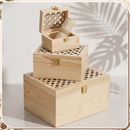 Novabright 3 Pcs Wooden Keepsake Box with Lids Handmade Nesting Decorative Treasure Chest Box Decorative Storage Containers Gift Ideas for Men & Women Jewelry Rings Crafts Storage (Carved Style) - style: Carved Style