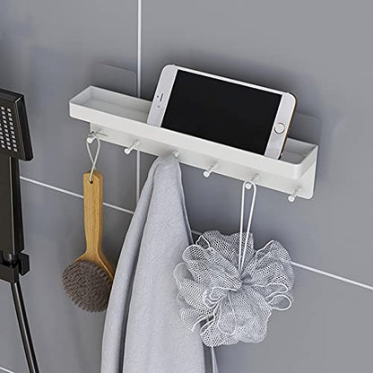 MKO Key Holder Wall Mount, Adhesive Key Hanger with 6 Hooks for Wall, White | Metal Material, Key Rack with Shelf, Wall Mount, Mail Organizer Tray, Suitable for Entryway, Hallway, Living Room - color: White 1pcs