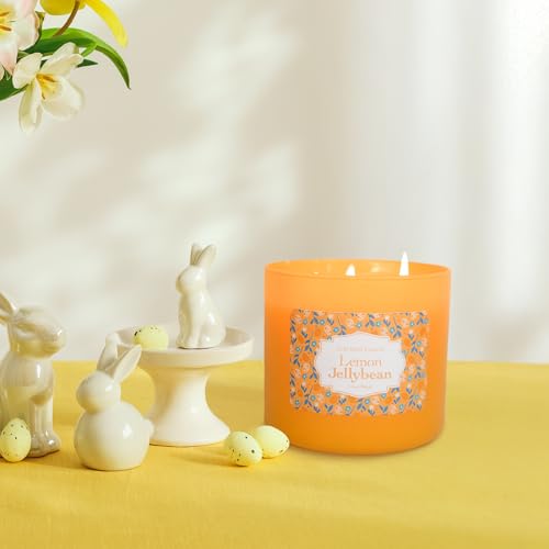 Colonial Candle Lemon Jelly Bean Scented Jar Candle, Easter Collection, 3 Wick, 14 oz - Up to 60 Hours Burn, Easter Candle, Made in the USA - color: Lemon Jelly Bean