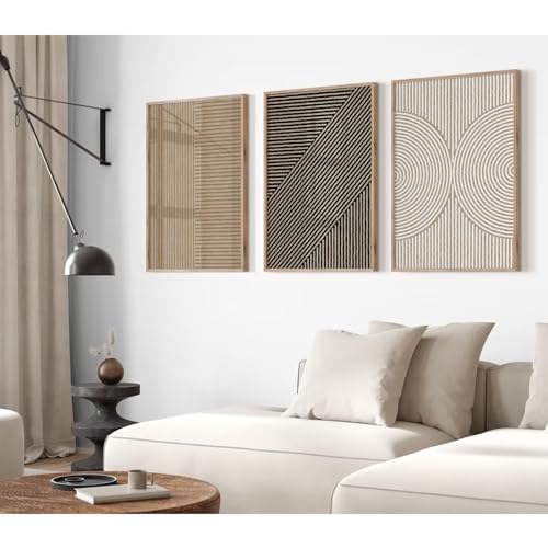 Boho Modern Wall Art Pictures Neutral Abstract Canvas Wall Decor Minimalist Line Wall Art Beige Brown Black Poster Mid Century Painting Artwork for Living Room Bedroom 12x16 Inch Unframed Set of 3 - color: Brown Modern Art, size: 16"L x 12"W, style: Unfra