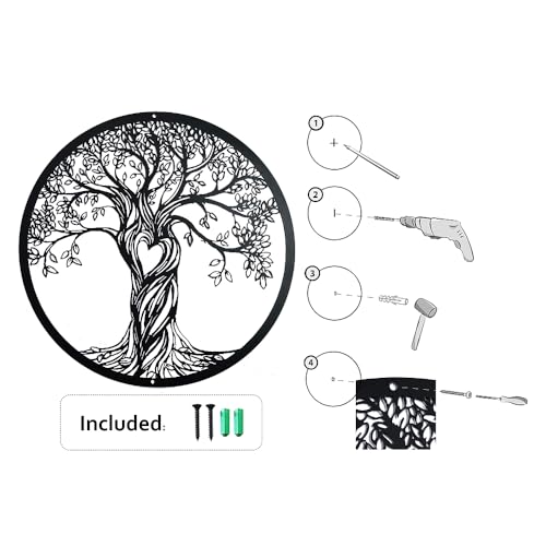 Acopelo Metal Wall Decor, Tree of Life, Black, 18 Inches | Tree Art Wall Sculpture, Laser Cut Rustic, For Living Room Bedroom, Indoor Outdoor
