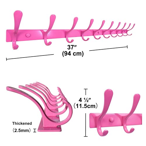 SKOLOO Coat Rack Wall Mounted - 10 Hooks, Heavy Duty, Stainless Steel, Metal Wall Hanger, Sturdy Coat Hooks for Hanging Coats, Jackets, Clothes, Hats - Pink - color: Pink, size: 10 Hook(1 Pack)